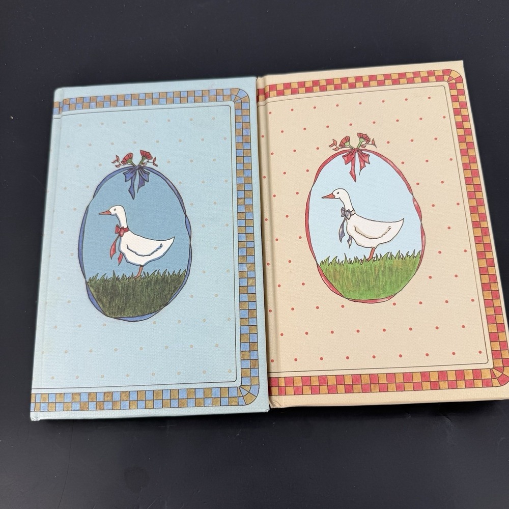 Vintage 1987 Castle Crest Lot Of 2 Goose Journals Blue & White Polka Dot Diaries